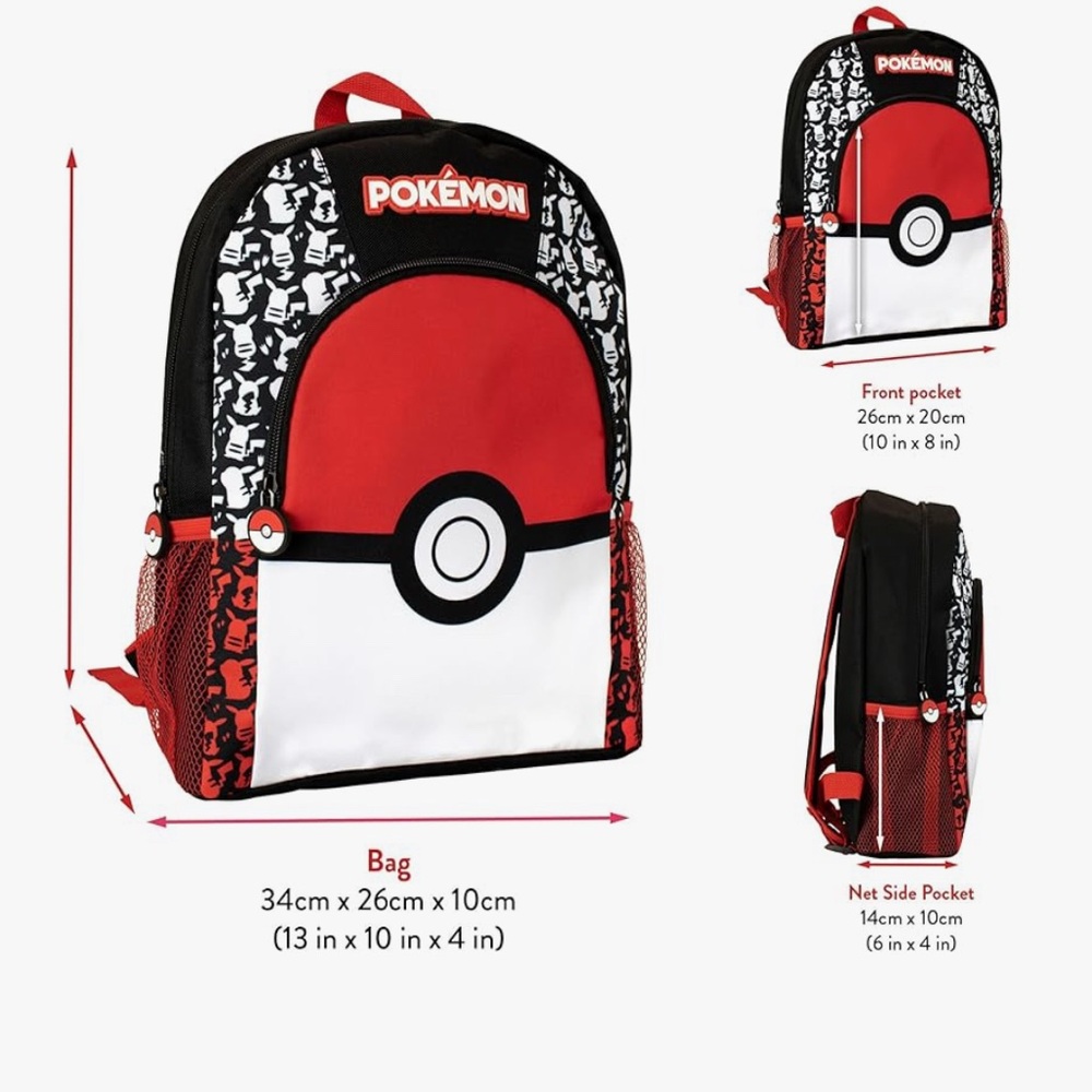 Pokemon Red and Black Kids Backpack - Picture 2 of 10